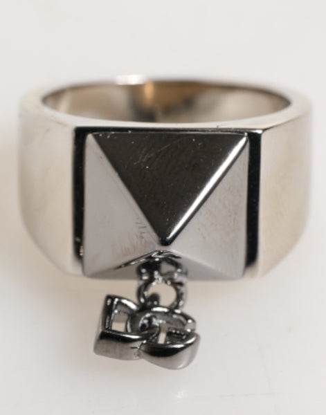 Dolce & Gabbana Silver Tone Pyramid DG Logo Real Brass Ring Dolce & Gabbana