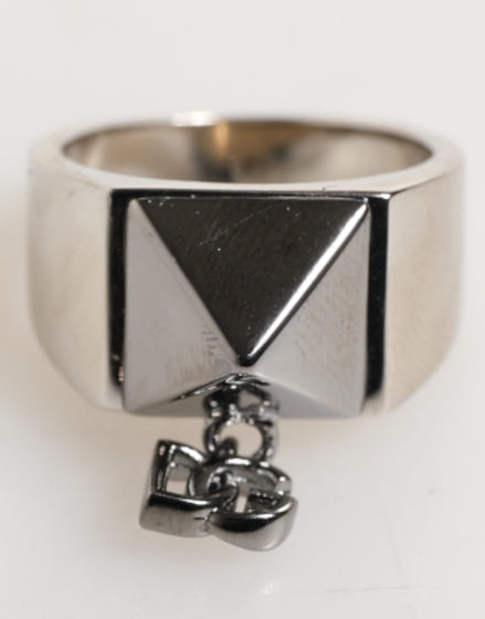 Dolce & Gabbana Silver Tone Pyramid DG Logo Real Brass Ring Dolce & Gabbana