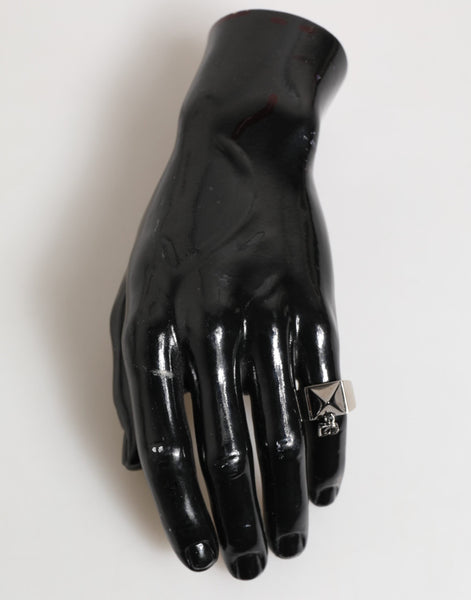 Dolce & Gabbana Silver Tone Pyramid DG Logo Real Brass Ring Dolce & Gabbana