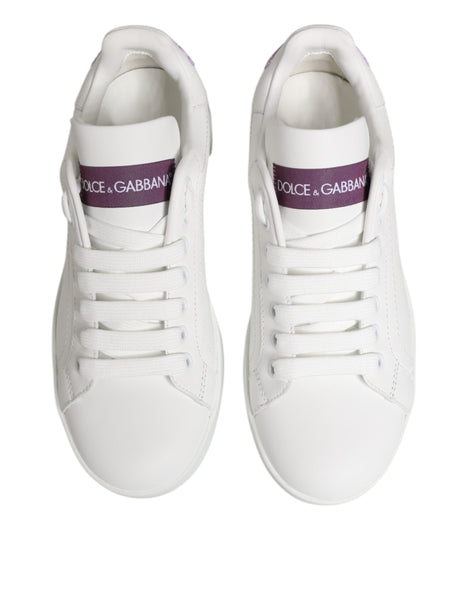 Dolce & Gabbana White Purple Leather Low Top Sneakers Shoes Dolce & Gabbana