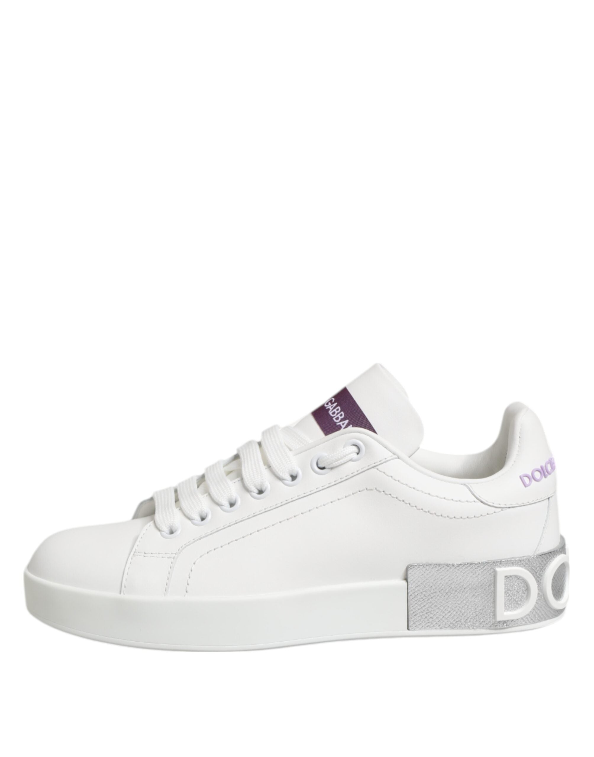 Dolce & Gabbana White Purple Leather Low Top Sneakers Shoes Dolce & Gabbana