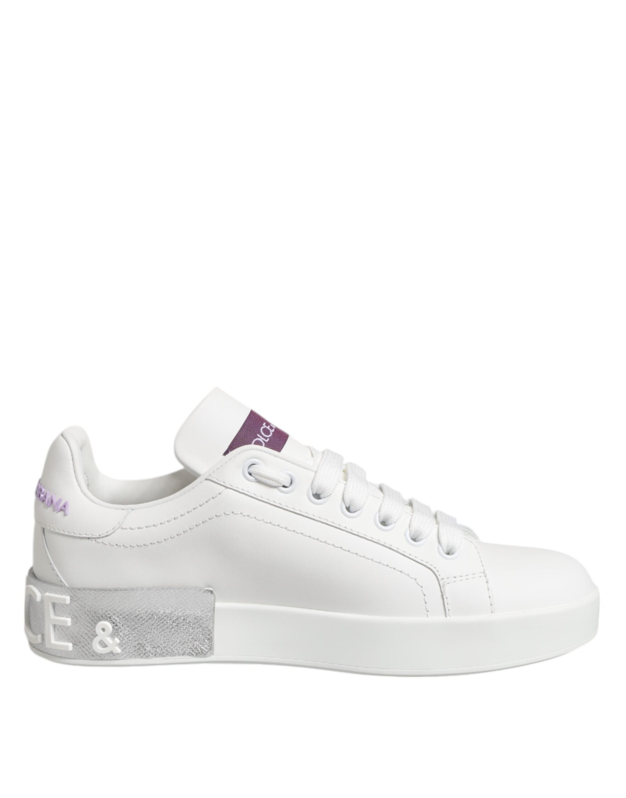 Dolce & Gabbana White Purple Leather Low Top Sneakers Shoes Dolce & Gabbana