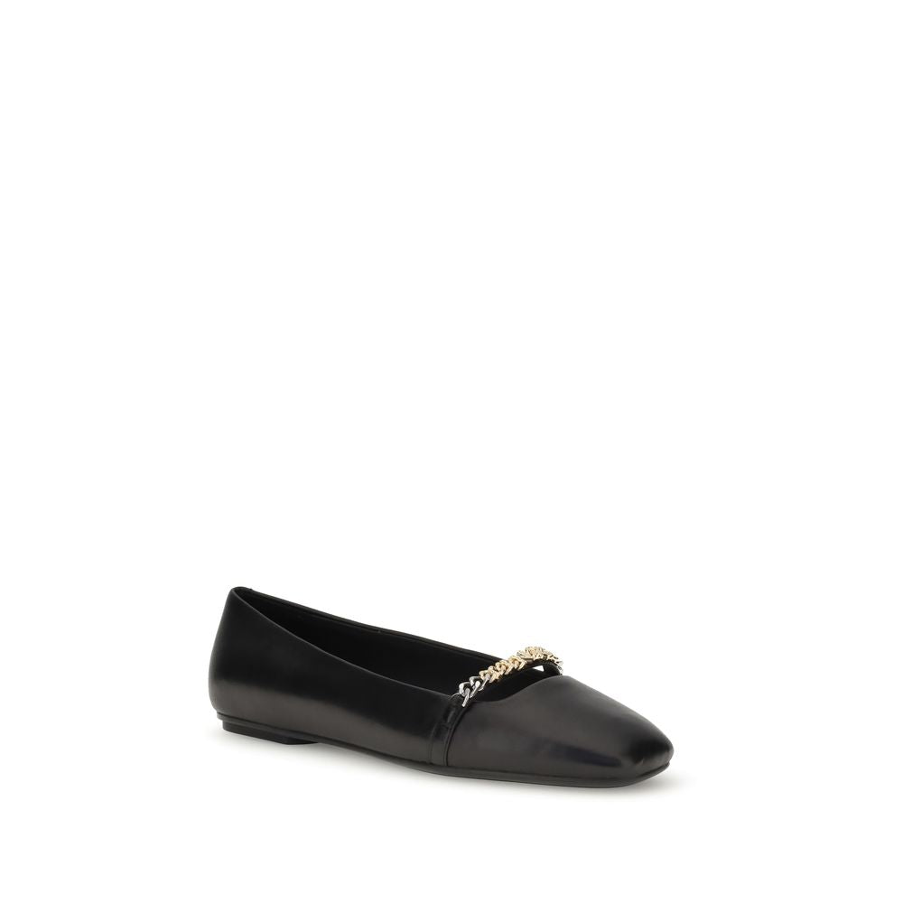 PINKO Black Calf Leather Bos Taurus Ballet Flats PINKO