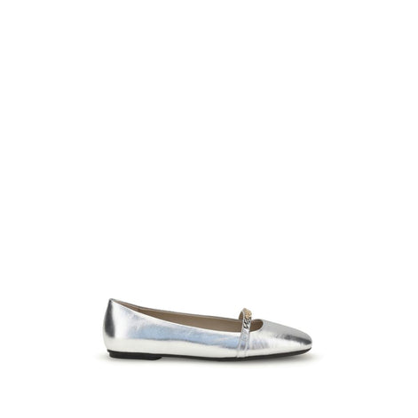 PINKO Silver Calf Leather Bos Taurus Ballet Flats PINKO
