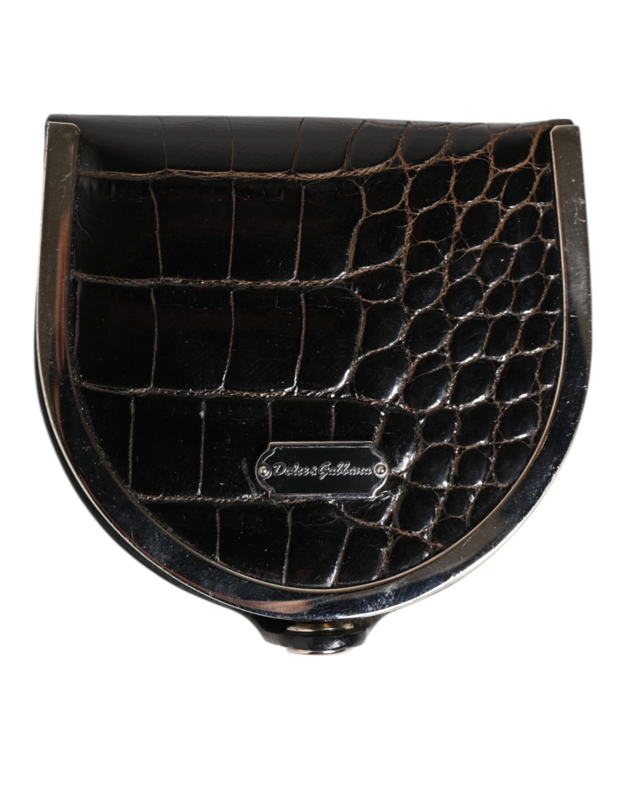 Dolce & Gabbana Black Polished Crocodile Leather Mens Coin Purse Wallet Dolce & Gabbana