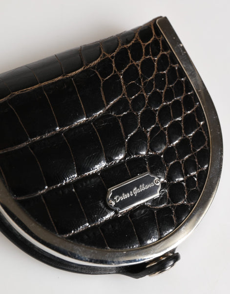 Dolce & Gabbana Black Polished Crocodile Leather Mens Coin Purse Wallet Dolce & Gabbana