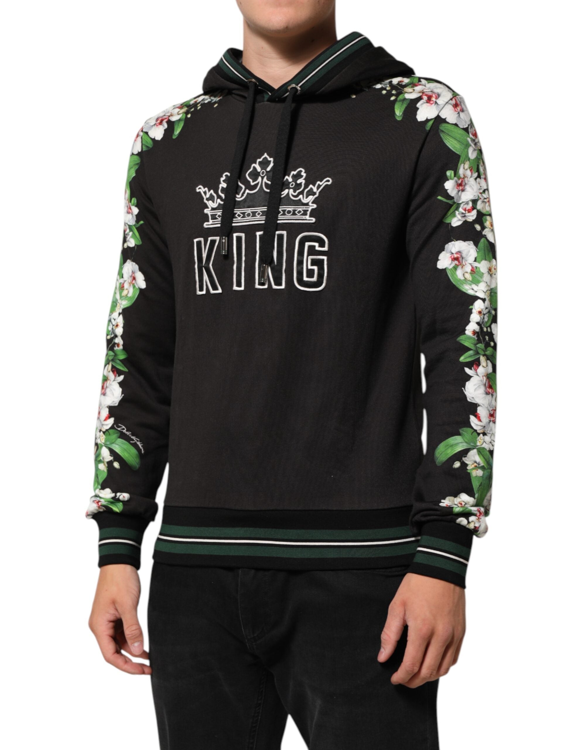 Dolce & Gabbana KING Black Orchid Floral Crown Logo Hoodie Sweater Dolce & Gabbana