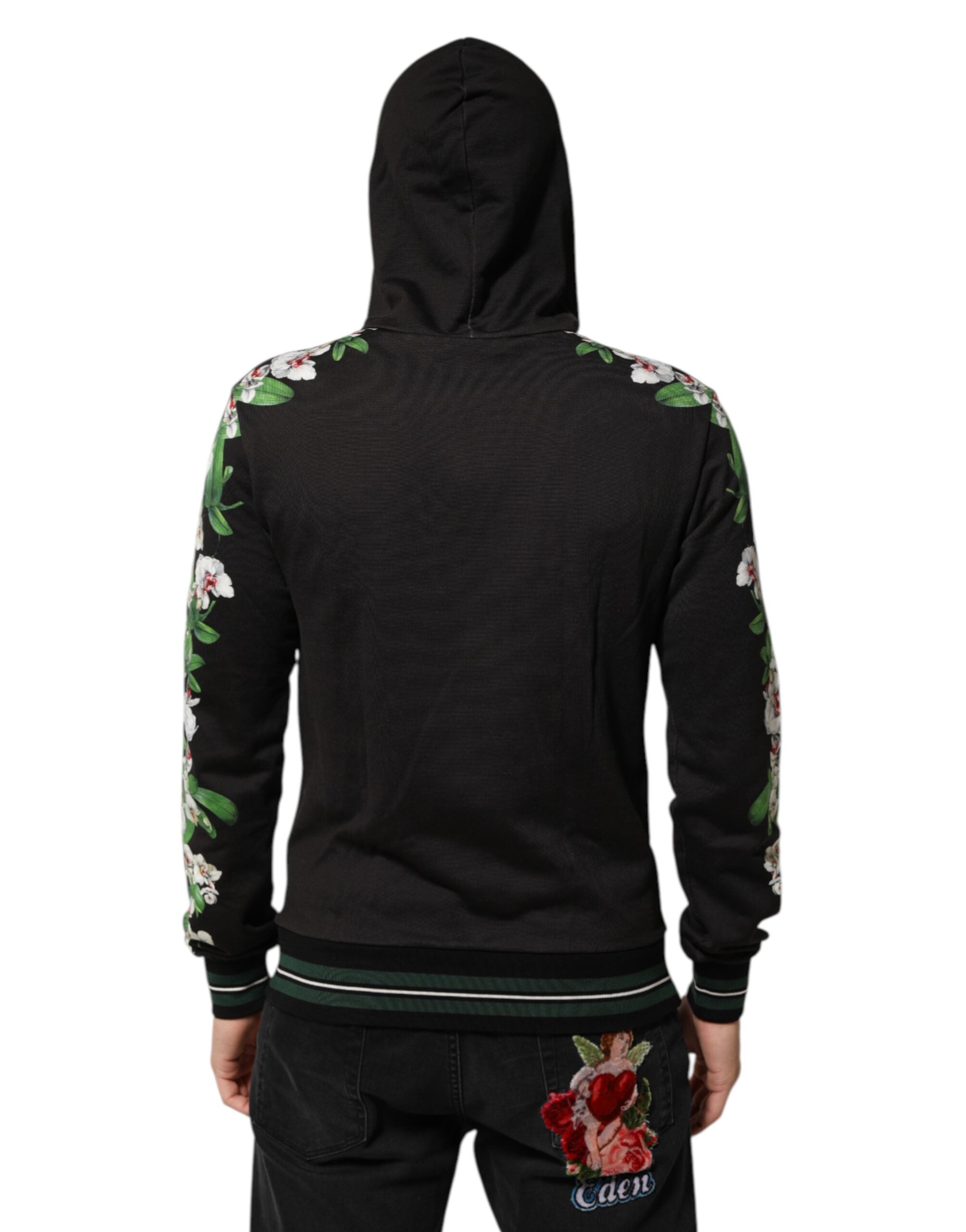 Dolce & Gabbana KING Black Orchid Floral Crown Logo Hoodie Sweater Dolce & Gabbana