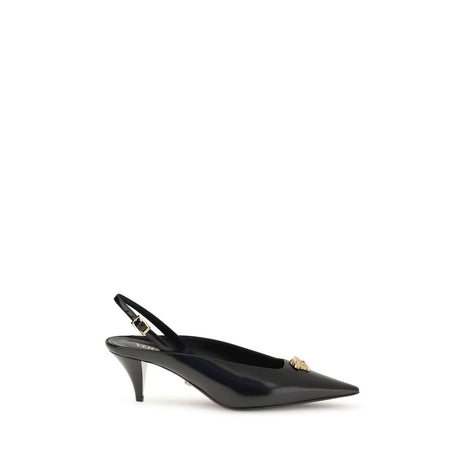 Versace Black Leather Mid Heel Pumps Versace