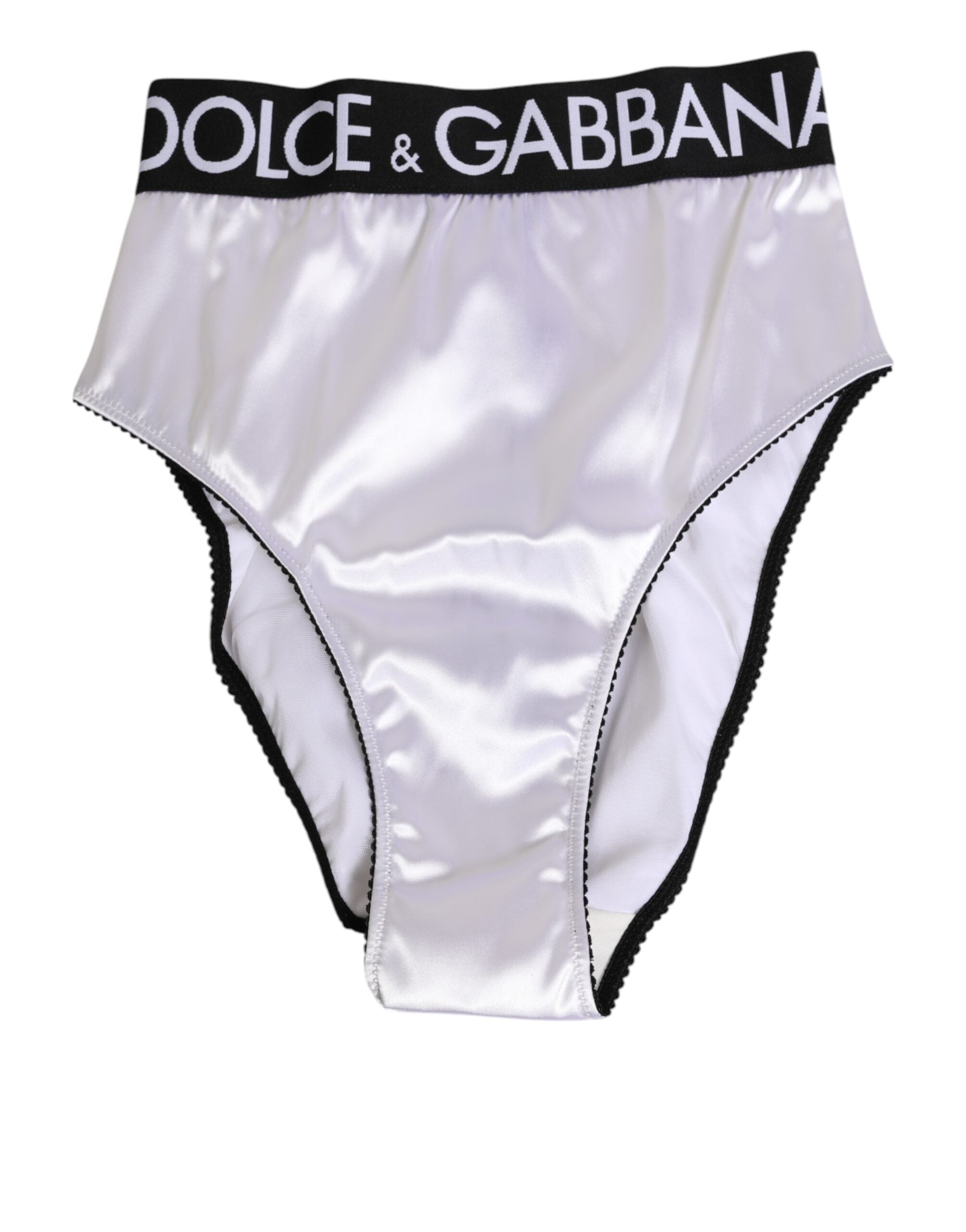 Dolce & Gabbana White Satin High-Waist Black Logo Women Underwear Dolce & Gabbana