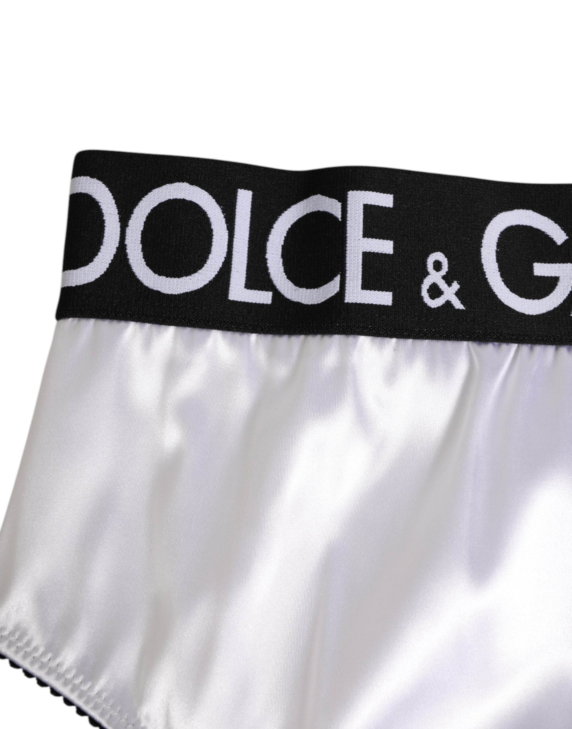 Dolce & Gabbana White Satin High-Waist Black Logo Women Underwear Dolce & Gabbana
