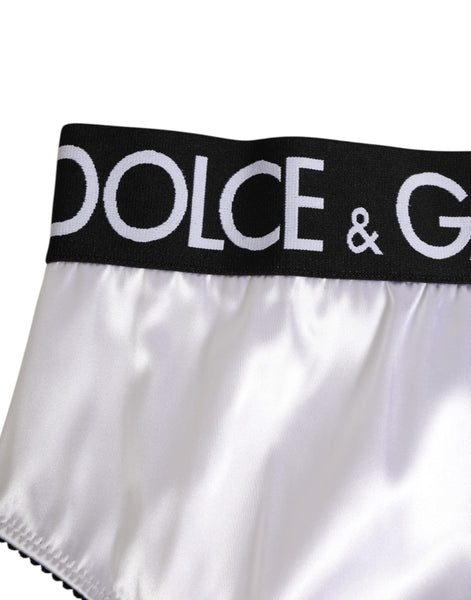 Dolce & Gabbana White Satin High-Waist Black Logo Women Underwear Dolce & Gabbana