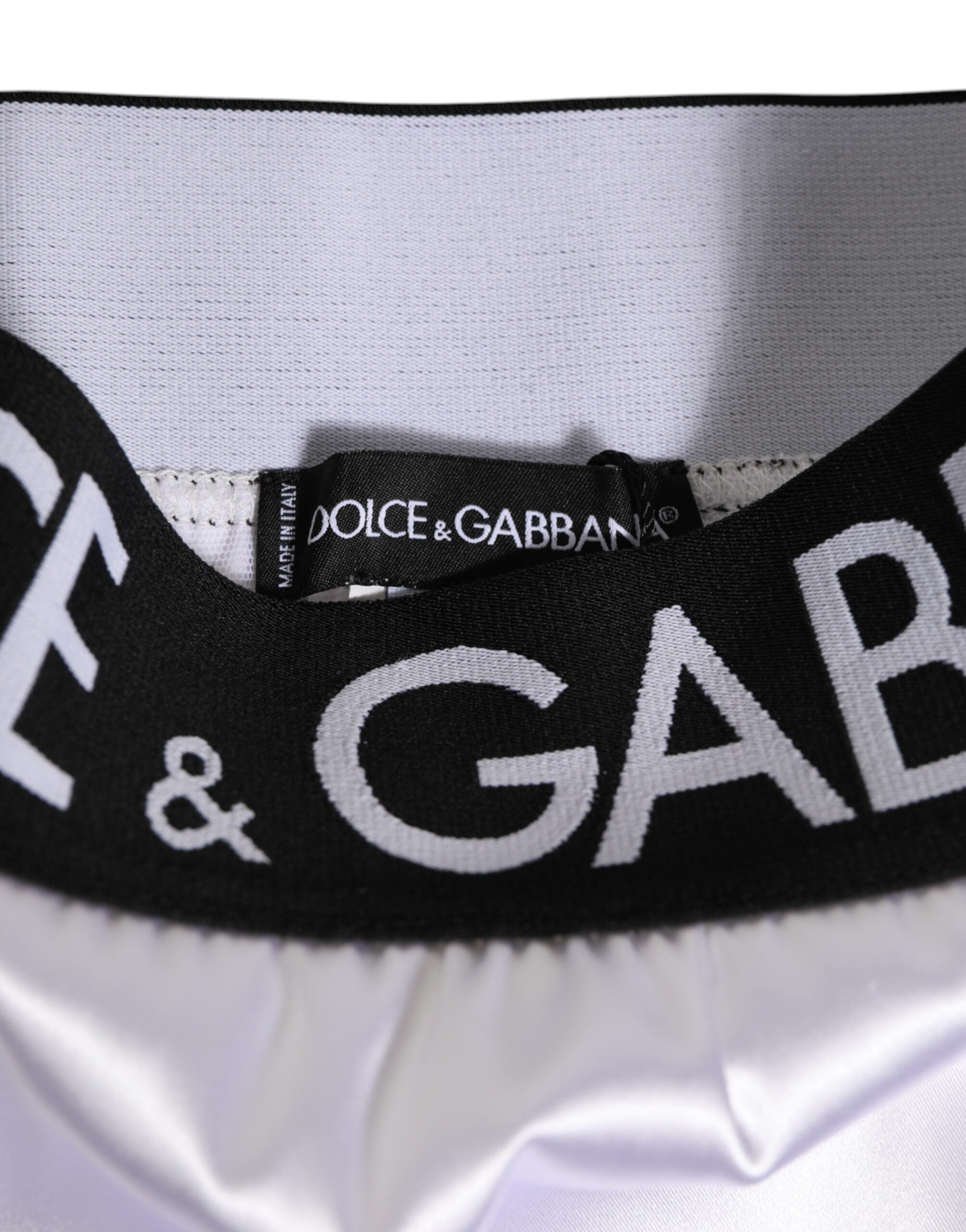 Dolce & Gabbana White Satin High-Waist Black Logo Women Underwear Dolce & Gabbana
