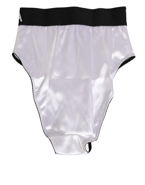 Dolce & Gabbana White Satin High-Waist Black Logo Women Underwear Dolce & Gabbana