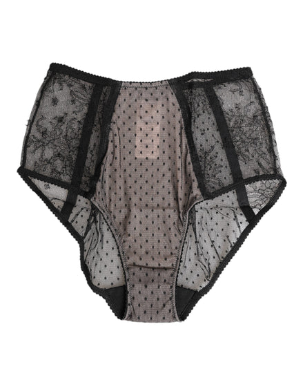 Dolce & Gabbana Black Sheer Polka Dot Lace High Waist Underwear Dolce & Gabbana