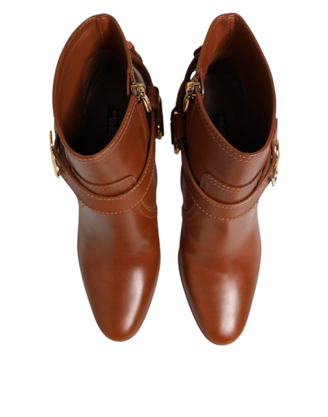 Dolce & Gabbana Brown Leather DG Logo Buckle Ankle Boots Shoes Dolce & Gabbana