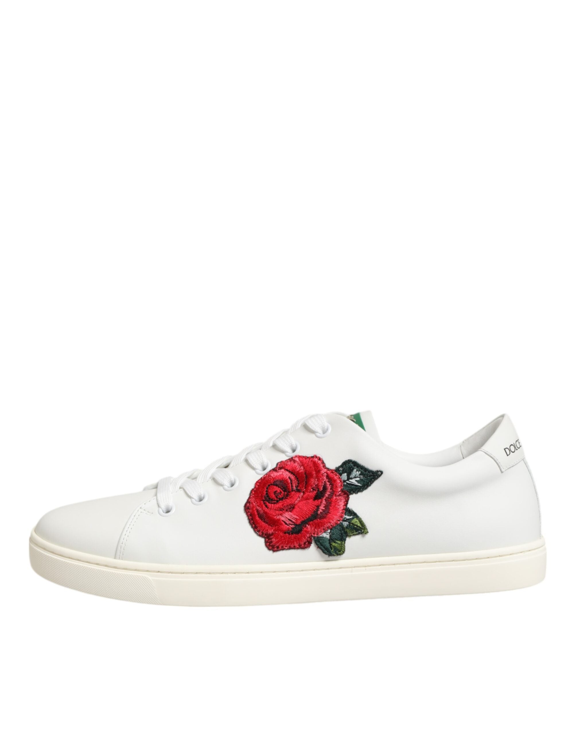 Dolce & Gabbana White Leather Rose Embroidery Low-Top  Shoes Dolce & Gabbana