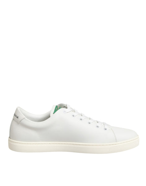 Dolce & Gabbana White Leather Rose Embroidery Low-Top  Shoes Dolce & Gabbana