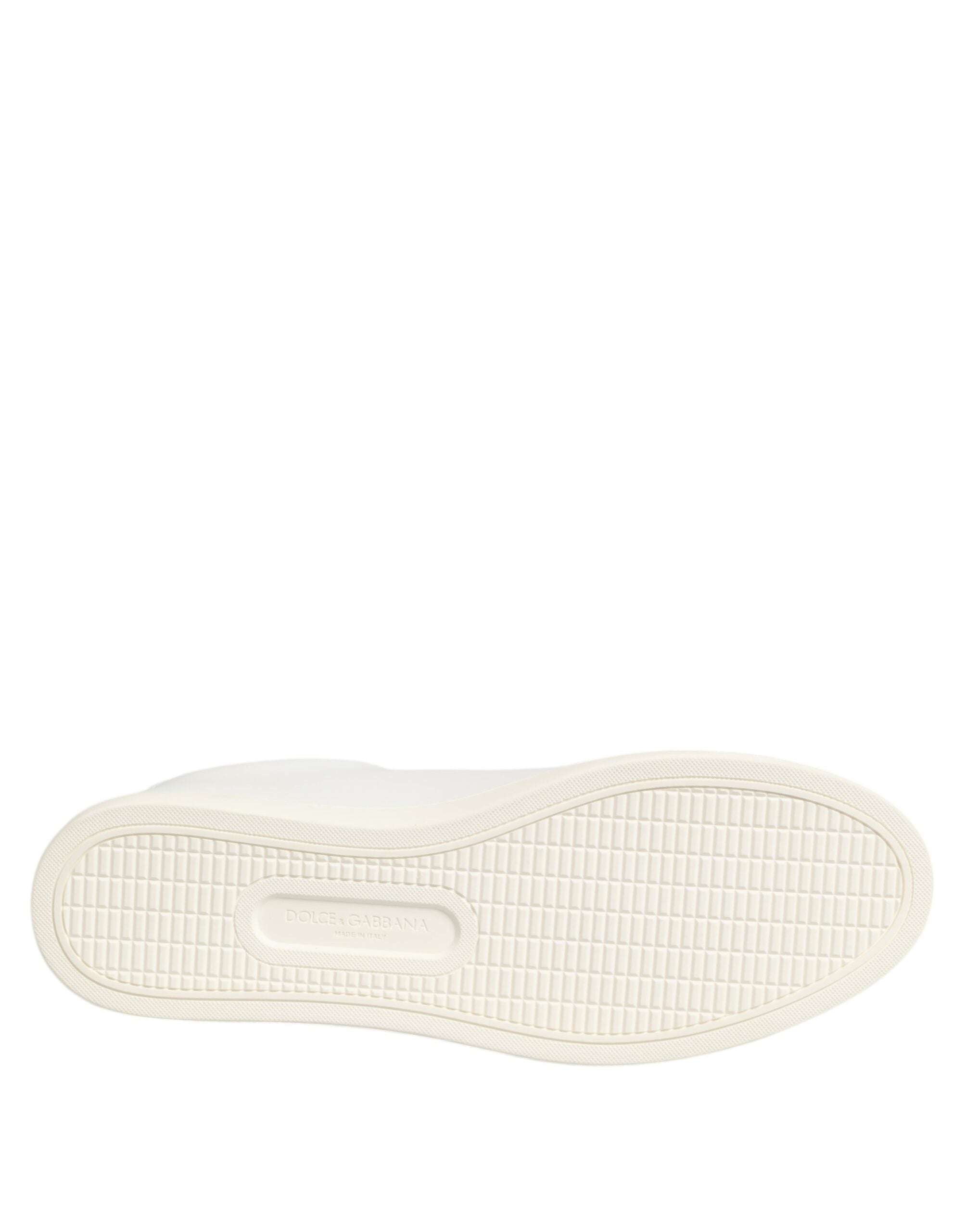 Dolce & Gabbana White Leather Rose Embroidery Low-Top  Shoes Dolce & Gabbana