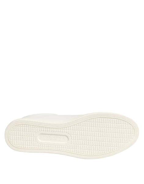 Dolce & Gabbana White Leather Rose Embroidery Low-Top  Shoes Dolce & Gabbana