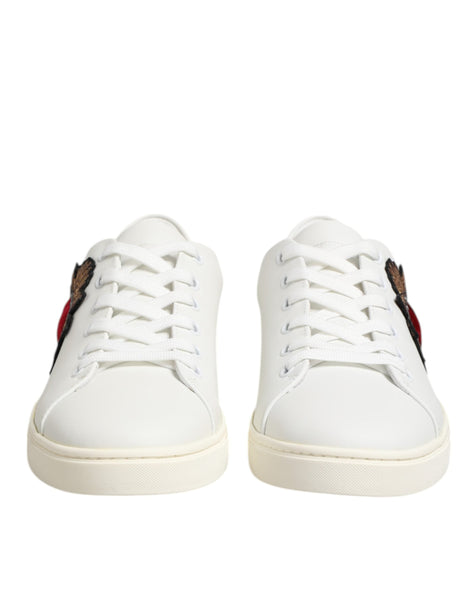 Dolce & Gabbana White Leather Sacre Heart Patch Sneakers  Shoes Dolce & Gabbana