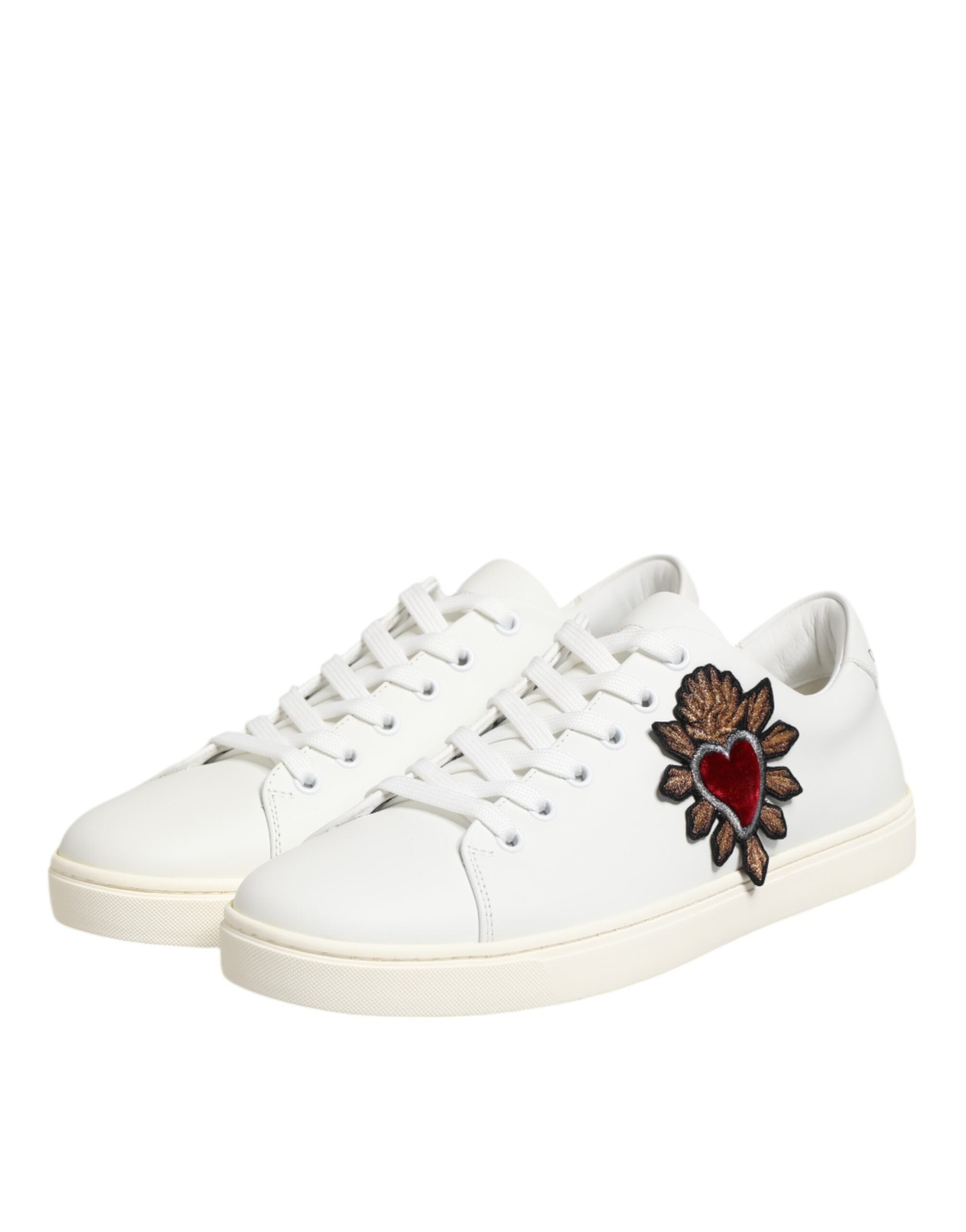 Dolce & Gabbana White Leather Sacre Heart Patch Sneakers  Shoes Dolce & Gabbana