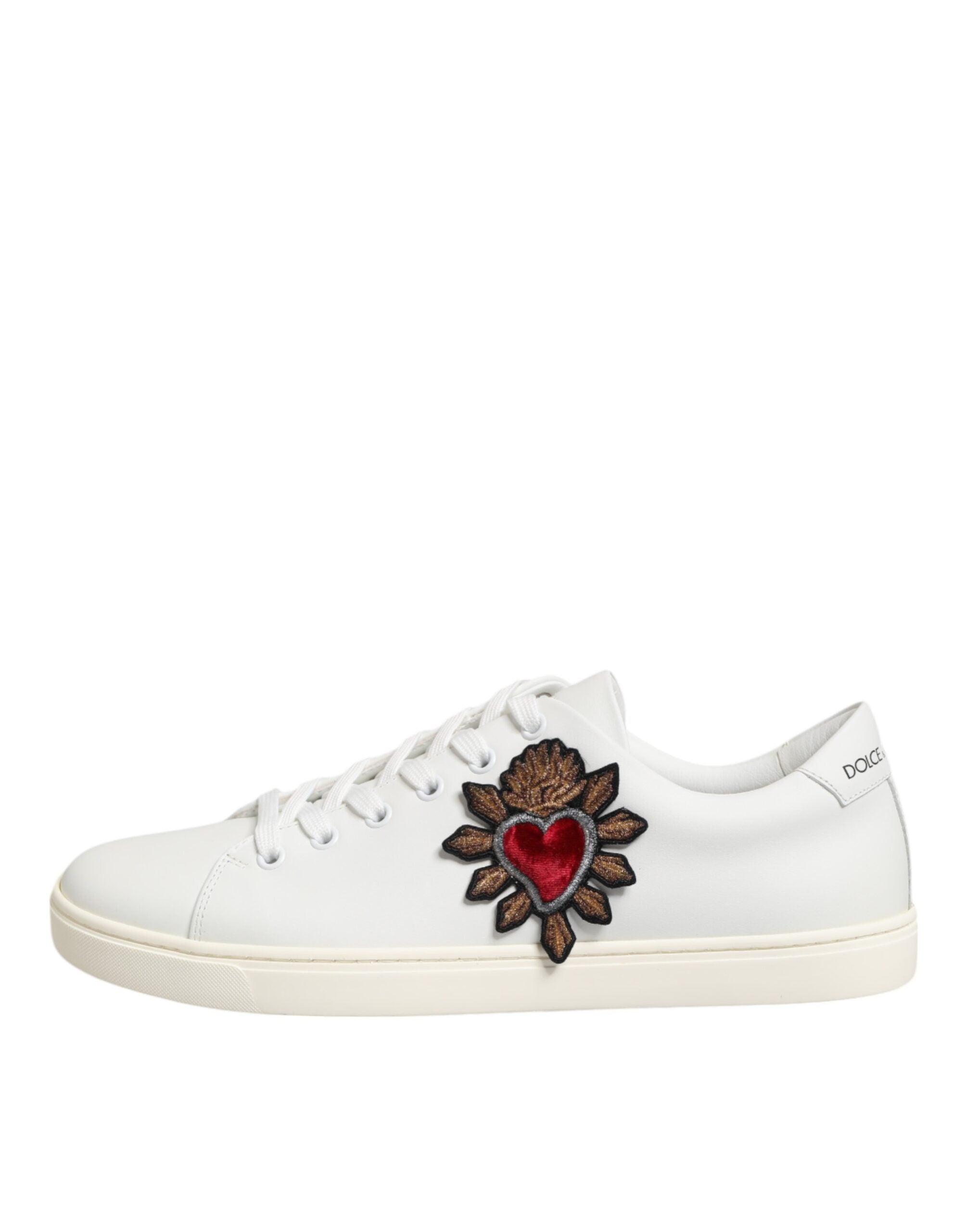Dolce & Gabbana White Leather Sacre Heart Patch Sneakers  Shoes Dolce & Gabbana