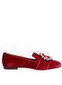 Dolce & Gabbana Red Velvet Crystal Buckle Loafers Flats Shoes Dolce & Gabbana