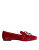 Dolce & Gabbana Red Velvet Crystal Buckle Loafers Flats Shoes Dolce & Gabbana