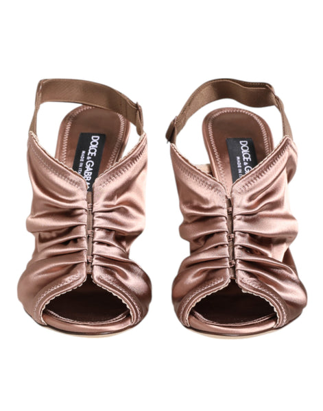 Dolce & Gabbana Bronze Satin Ruched Slingback Sandals Shoes Dolce & Gabbana