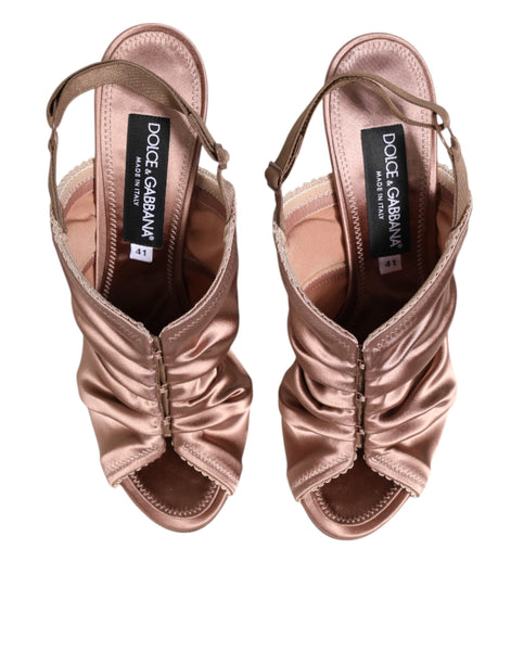 Dolce & Gabbana Bronze Satin Ruched Slingback Sandals Shoes Dolce & Gabbana
