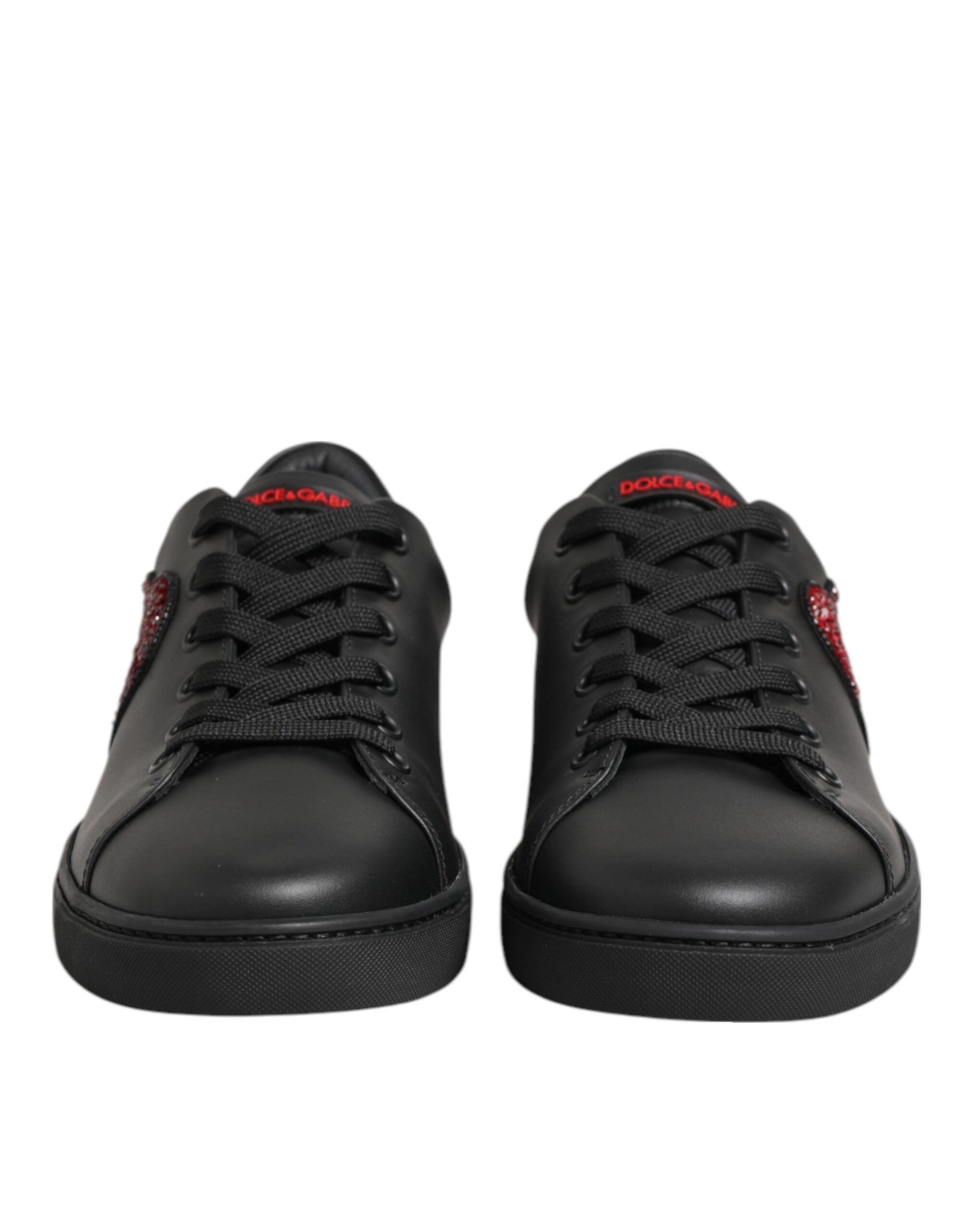 Dolce & Gabbana Black Leather Crystal Heart Low Top Sneakers  Shoes Dolce & Gabbana