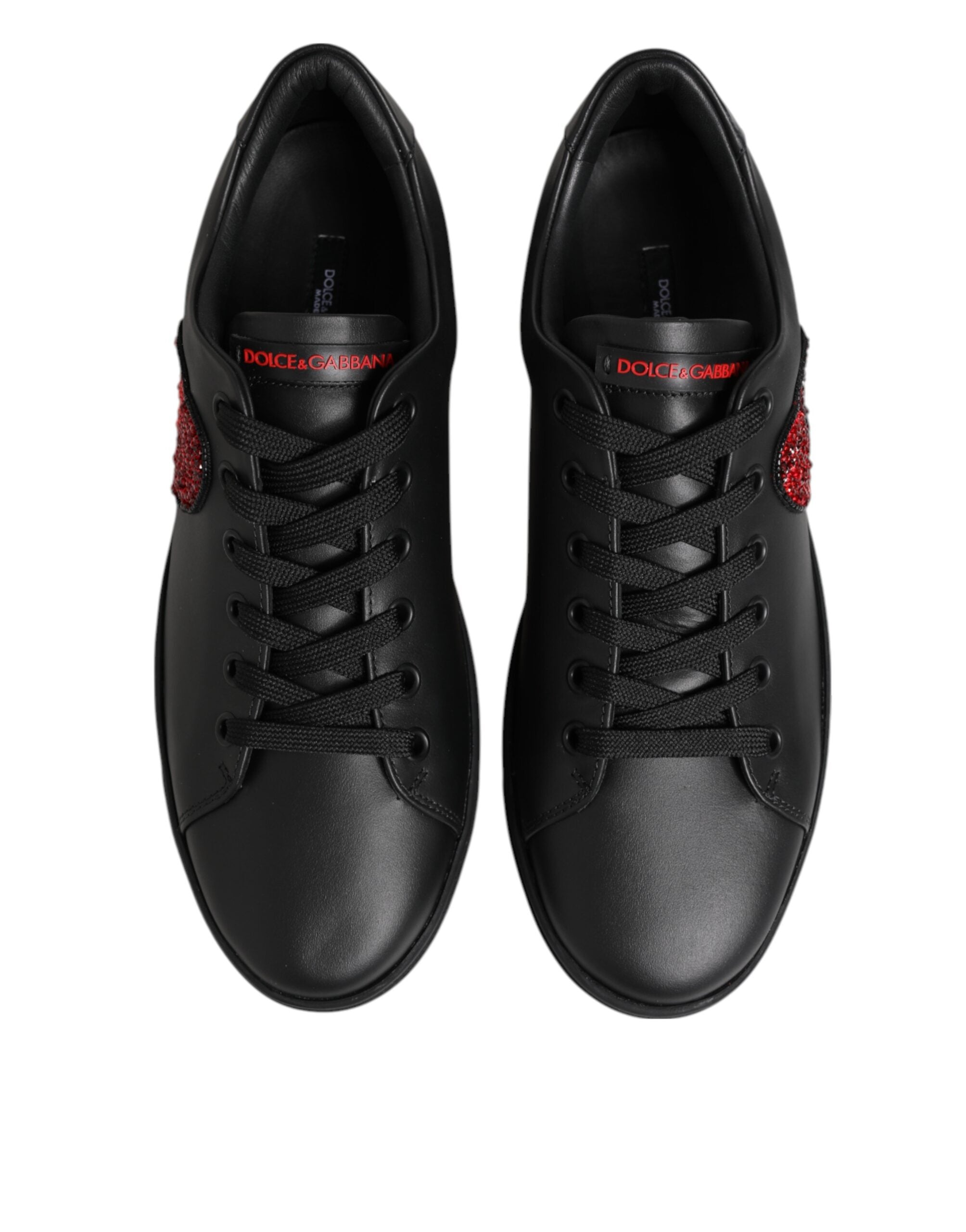 Dolce & Gabbana Black Leather Crystal Heart Low Top Sneakers  Shoes Dolce & Gabbana
