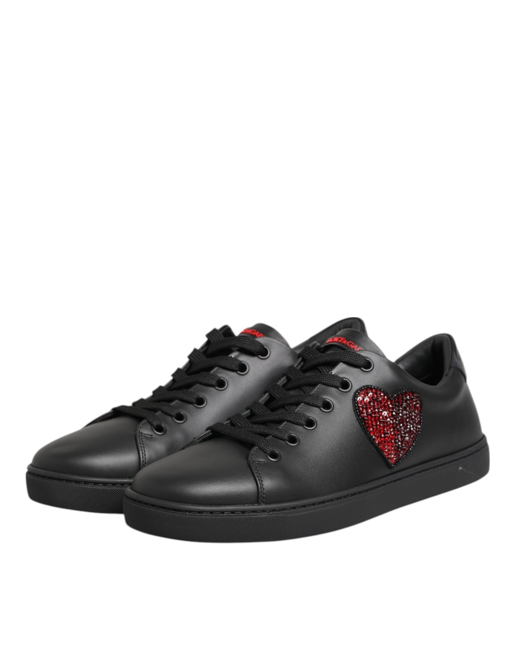 Dolce & Gabbana Black Leather Crystal Heart Low Top Sneakers  Shoes Dolce & Gabbana