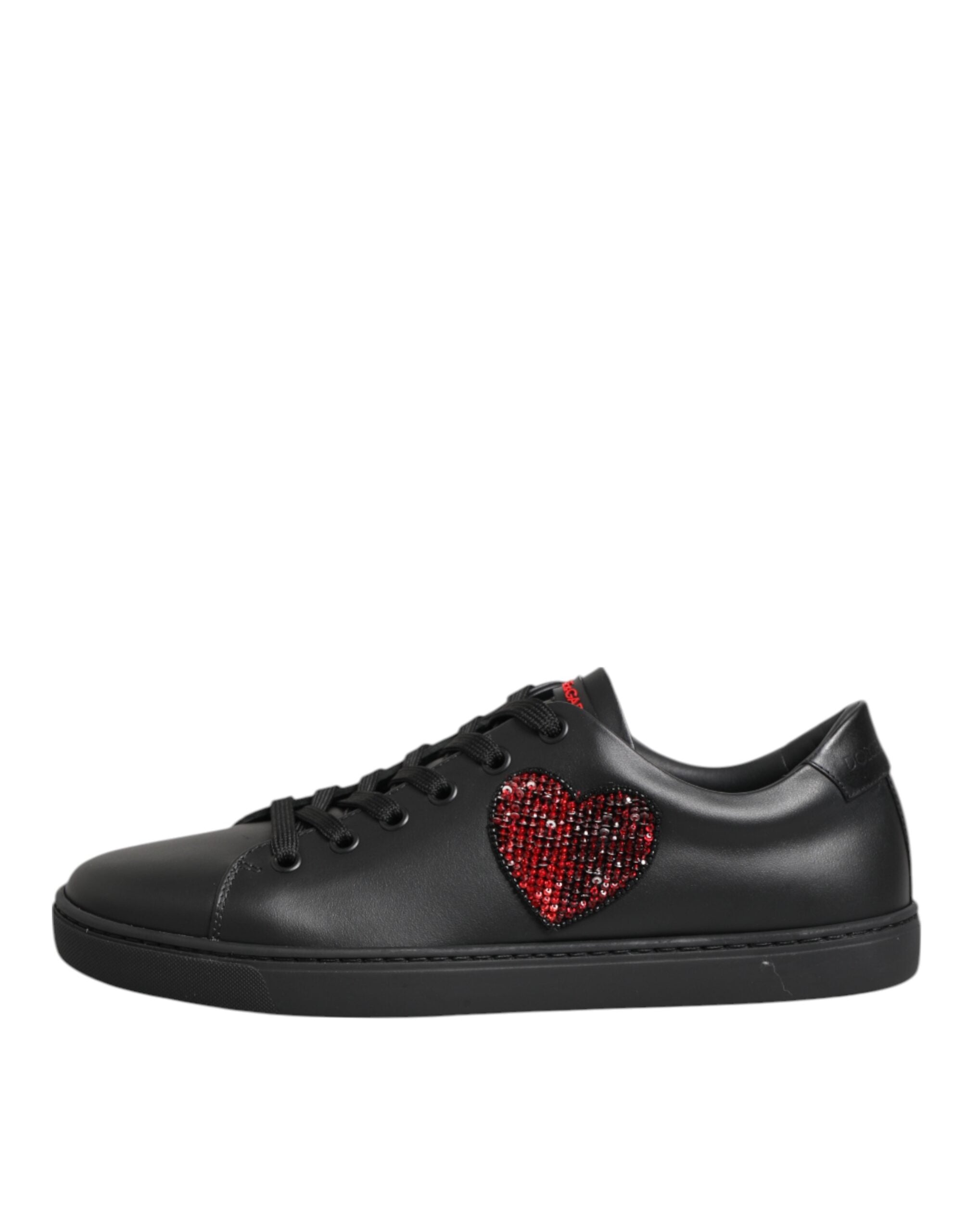 Dolce & Gabbana Black Leather Crystal Heart Low Top Sneakers  Shoes Dolce & Gabbana