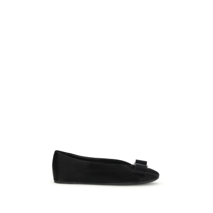 Ferragamo Black Calf Leather Bos Taurus Ballet Flats Ferragamo