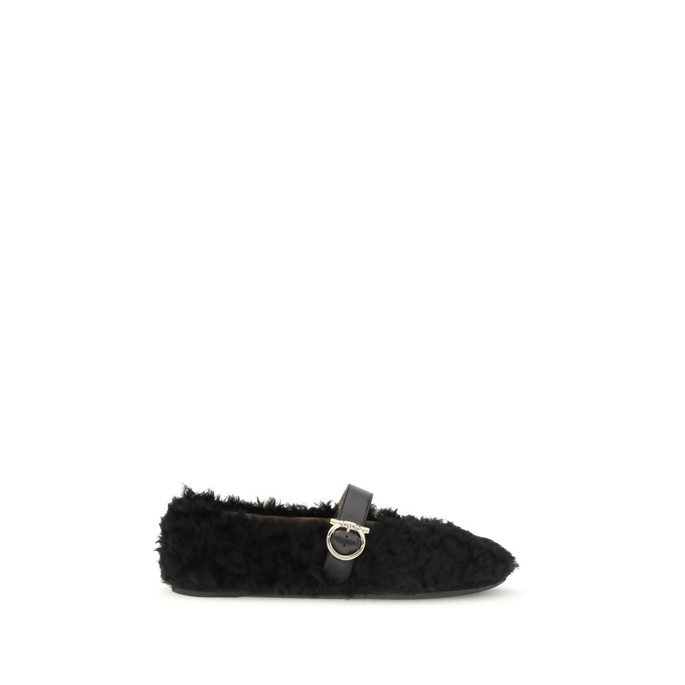 Ferragamo Black Fur Ballet Flats Ferragamo
