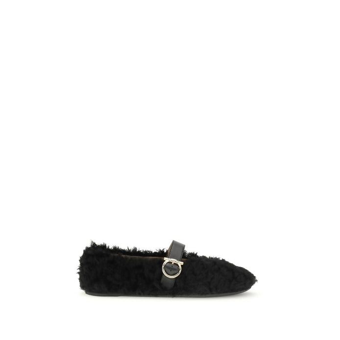 Ferragamo Black Fur Ballet Flats Ferragamo