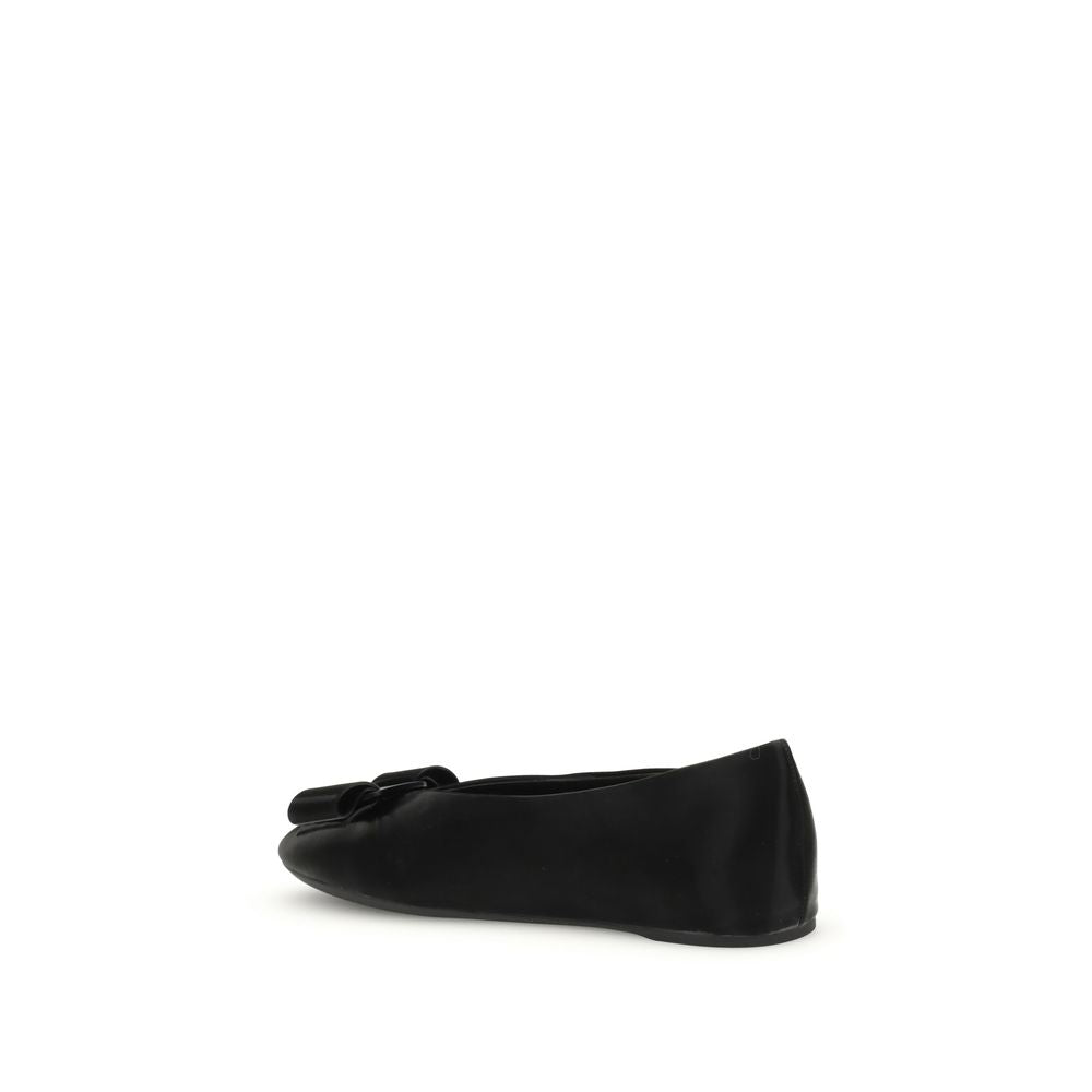 Ferragamo Black Calf Leather Bos Taurus Ballet Flats Ferragamo
