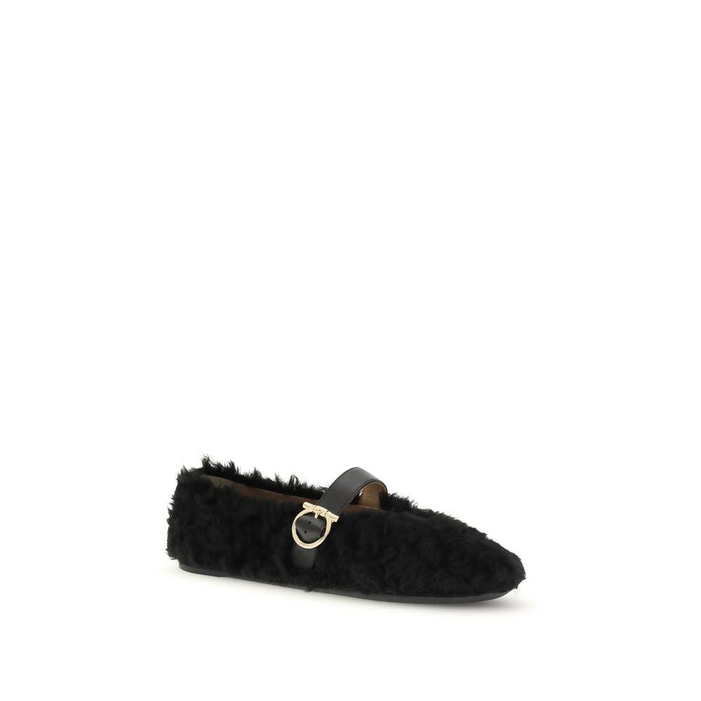 Ferragamo Black Fur Ballet Flats Ferragamo