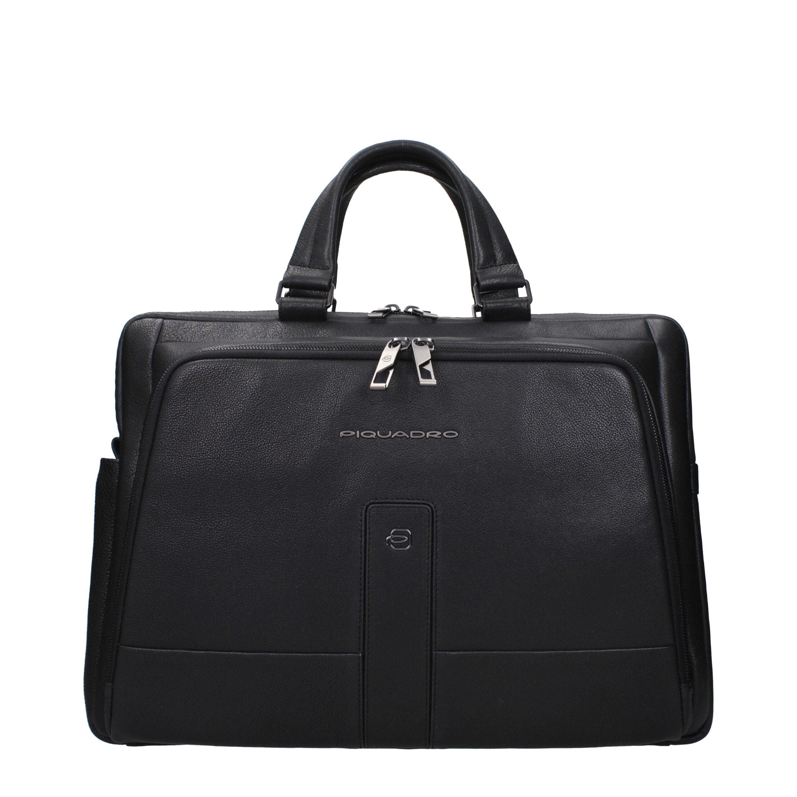 Piquadro Black Leather Business And Laptop Bag Piquadro