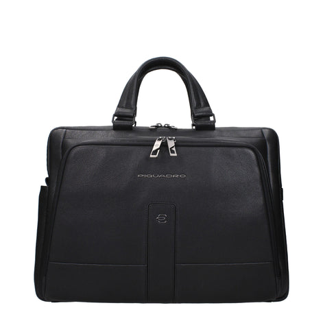 Piquadro Black Leather Business And Laptop Bag Piquadro