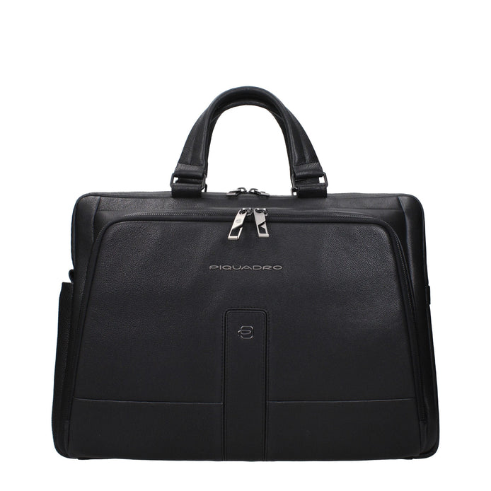 Piquadro Black Leather Business And Laptop Bag Piquadro