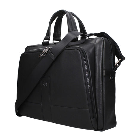 Piquadro Black Leather Business And Laptop Bag Piquadro