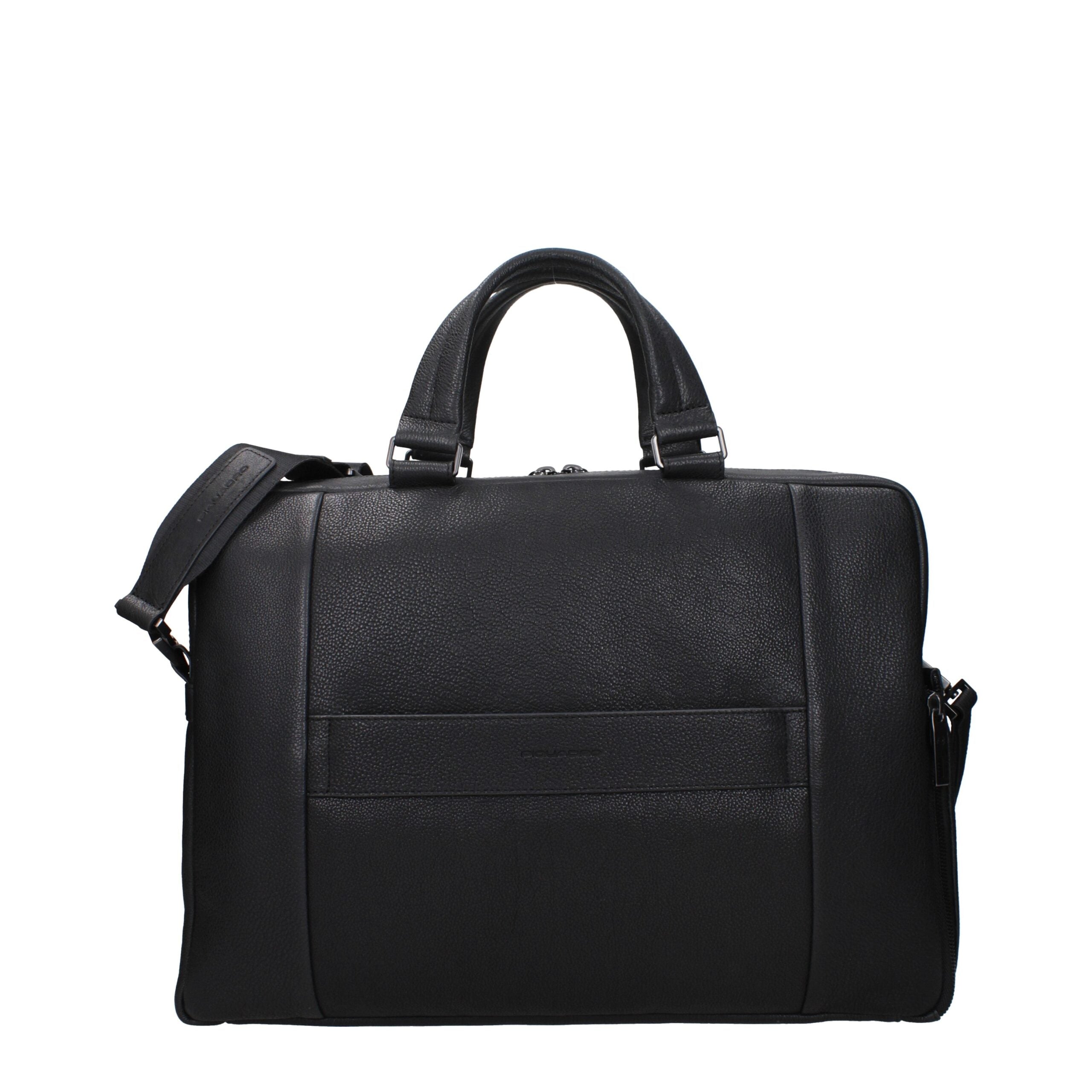Piquadro Black Leather Business And Laptop Bag Piquadro