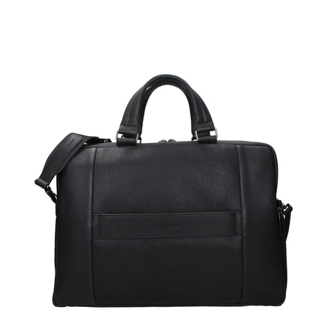 Piquadro Black Leather Business And Laptop Bag Piquadro