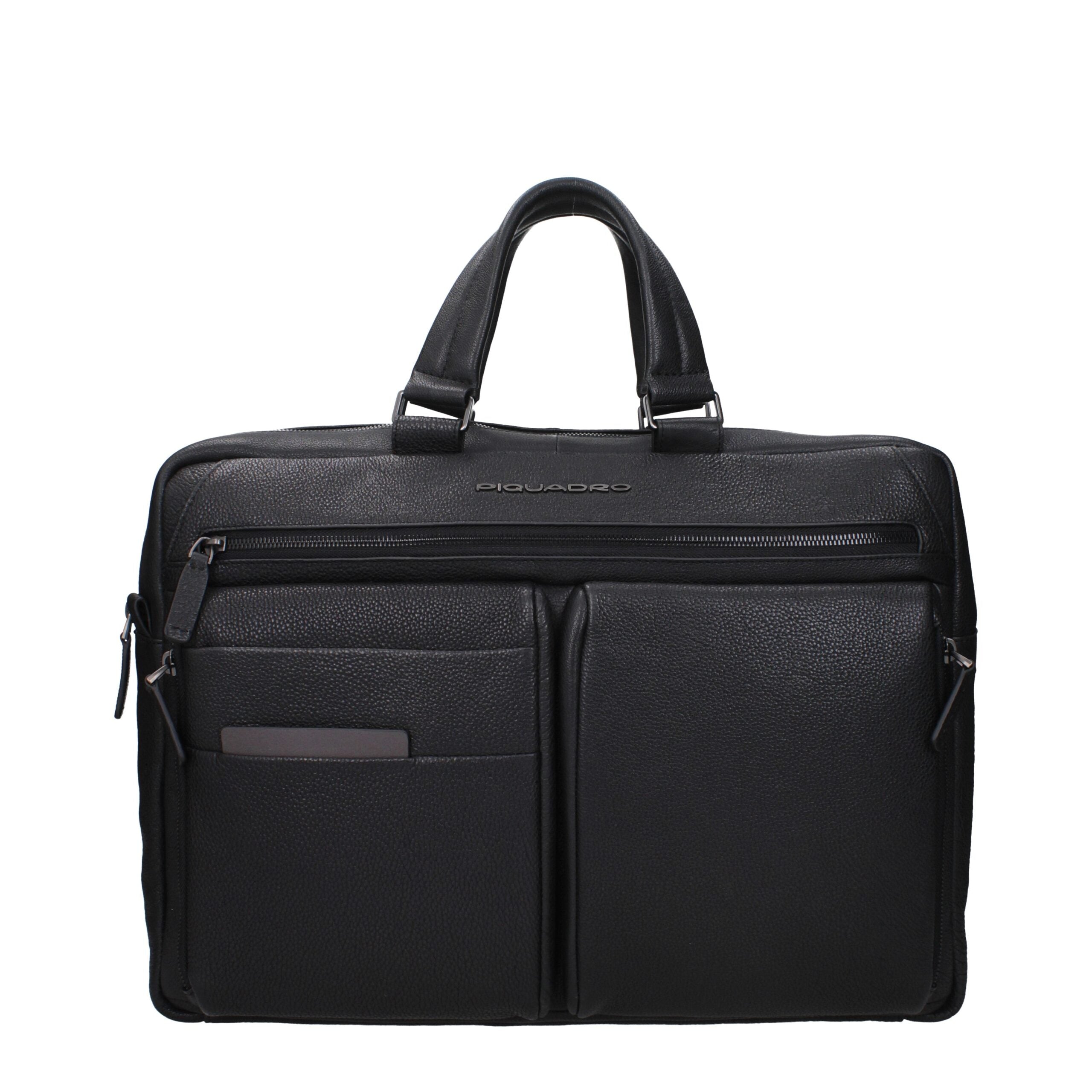 Piquadro Black Leather Business And Laptop Bag Piquadro
