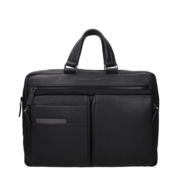 Piquadro Black Leather Business And Laptop Bag Piquadro