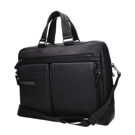 Piquadro Black Leather Business And Laptop Bag Piquadro