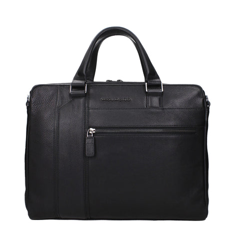 Piquadro Black Leather Business And Laptop Bag Piquadro